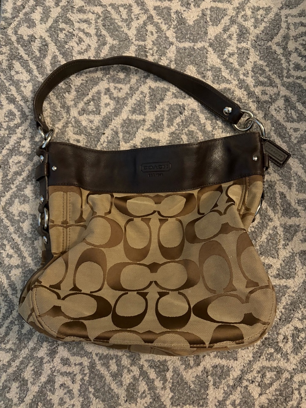 Coach Signature Canvas Shoulder Bag in Brown and Tan